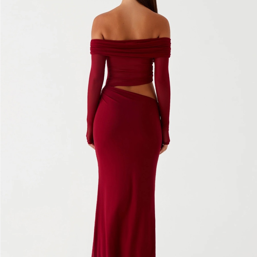 Peppermayo Red Off-Shoulder Long Sleeve Gown